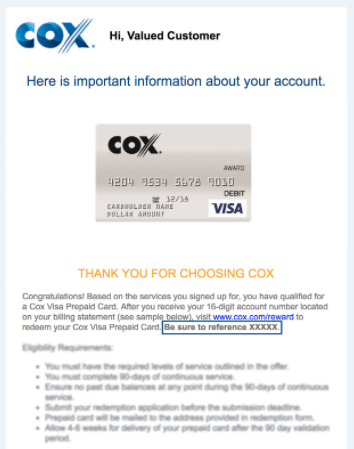 Earn A Prepaid Visa Card From Cox When You Bundle